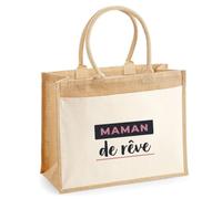 Otshirt Cabas Jute Maman de Reve - Jute Bag - Idée Cabas de Courses Cadeau Anniversaire Fête Original Famille Travail Départ Collègue Retraite Noël. - Bleu&Rose - 4