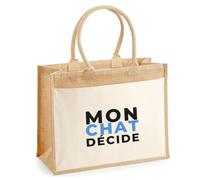 Otshirt Cabas Jute Mon Chat Decide - Jute Bag - Idée Cabas de Courses Cadeau Anniversaire Fête Original Famille Travail Départ Collègue Retraite Noël. - Noir&Bleu - 1