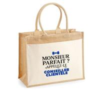 Otshirt Cabas Jute Monsieur Parfait Conseiller clientele - Jute Bag - Idée Cabas de Courses Cadeau Anniversaire Fête Original Famille Travail Départ Collègue Retraite Noël.
