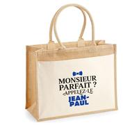 Otshirt Cabas Jute Monsieur Parfait Jean-Paul - Jute Bag - Idée Cabas de Courses Cadeau Anniversaire Fête Original Famille Travail Départ Collègue Retraite Noël.