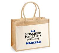 Otshirt Cabas Jute Monsieur Parfait Marceau - Jute Bag - Idée Cabas de Courses Cadeau Anniversaire Fête Original Famille Travail Départ Collègue Retraite Noël.