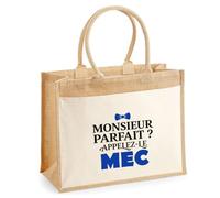 Otshirt Cabas Jute Monsieur Parfait Mec - Jute Bag - Idée Cabas de Courses Cadeau Anniversaire Fête Original Famille Travail Départ Collègue Retraite Noël.