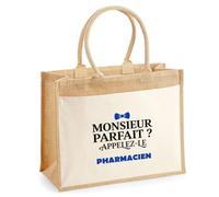 Otshirt Cabas Jute Monsieur Parfait Pharmacien - Jute Bag - Idée Cabas de Courses Cadeau Anniversaire Fête Original Famille Travail Départ Collègue Retraite Noël.