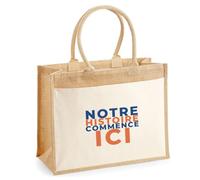Otshirt Cabas Jute Notre Histoire Commence Ici - Jute Bag - Idée Cabas de Courses Cadeau Anniversaire Fête Original Famille Travail Départ Collègue Retraite Noël. - Terracotta&Bleu - 1