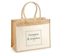 Otshirt Cabas Jute Patience Imprevu - Jute Bag - Idée Cabas de Courses Cadeau Anniversaire Fête Original Famille Travail Départ Collègue Retraite Noël. - Gris&Vert - 3