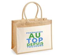 Otshirt Cabas Jute Pharmacien au Top Depuis Toujours - Jute Bag - Idée Cabas de Courses Cadeau Anniversaire Fête Original Famille Travail Départ Collègue Retraite Noël. - Bleu&Vert - 1