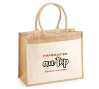 Otshirt Cabas Jute Pharmacien au Top Depuis Toujours - Jute Bag - Idée Cabas de Courses Cadeau Anniversaire Fête Original Famille Travail Départ Collègue Retraite Noël. - Rouge&Noir - 2