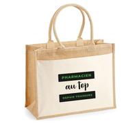 Otshirt Cabas Jute Pharmacien au Top Depuis Toujours - Jute Bag - Idée Cabas de Courses Cadeau Anniversaire Fête Original Famille Travail Départ Collègue Retraite Noël. - Noir&Vert - 4