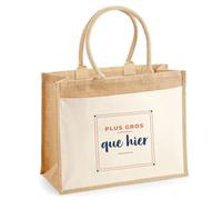 Otshirt Cabas Jute Plus Gros Que Hier - Jute Bag - Idée Cabas de Courses Cadeau Anniversaire Fête Original Famille Travail Départ Collègue Retraite Noël. - Terracotta&Bleu - 3