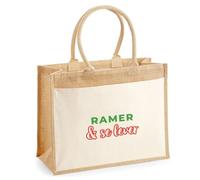 Otshirt Cabas Jute Ramer Se Lever - Jute Bag - Idée Cabas de Courses Cadeau Anniversaire Fête Original Famille Travail Départ Collègue Retraite Noël. - Vert&Rouge - 2