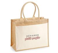 Otshirt Cabas Jute Reparer Plutot Que Jeter - Jute Bag - Idée Cabas de Courses Cadeau Anniversaire Fête Original Famille Travail Départ Collègue Retraite Noël. - Gris&Bordeaux - 2