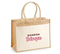 Otshirt Cabas Jute Ronron Therapie - Jute Bag - Idée Cabas de Courses Cadeau Anniversaire Fête Original Famille Travail Départ Collègue Retraite Noël. - Bordeaux&Rose - 2