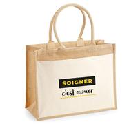 Otshirt Cabas Jute Soigner Cest Aimer - Jute Bag - Idée Cabas de Courses Cadeau Anniversaire Fête Original Famille Travail Départ Collègue Retraite Noël. - Noir&Jaune - 4