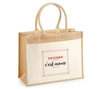 Otshirt Cabas Jute Soigner Cest Aimer - Jute Bag - Idée Cabas de Courses Cadeau Anniversaire Fête Original Famille Travail Départ Collègue Retraite Noël. - Rouge&Noir - 3