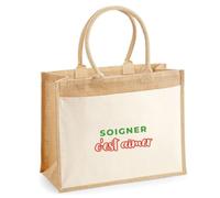 Otshirt Cabas Jute Soigner Cest Aimer - Jute Bag - Idée Cabas de Courses Cadeau Anniversaire Fête Original Famille Travail Départ Collègue Retraite Noël. - Vert&Rouge - 2