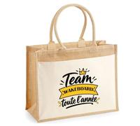 Otshirt Cabas Jute Team Wakeboard Toute l'Année - Jute Bag - Idée Cabas de Courses Cadeau Anniversaire Fête Original Famille Travail Départ Collègue Retraite Noël.