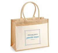 Otshirt Cabas Jute Trop de Chats Jamais Assez - Jute Bag - Idée Cabas de Courses Cadeau Anniversaire Fête Original Famille Travail Départ Collègue Retraite Noël. - Bleu&Turquoise - 3