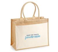 Otshirt Cabas Jute Trop de Chats Jamais Assez - Jute Bag - Idée Cabas de Courses Cadeau Anniversaire Fête Original Famille Travail Départ Collègue Retraite Noël. - Bleu&Turquoise - 2