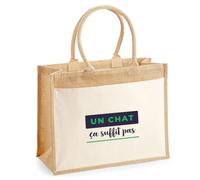 Otshirt Cabas Jute Un Chat Ca Suffit Pas - Jute Bag - Idée Cabas de Courses Cadeau Anniversaire Fête Original Famille Travail Départ Collègue Retraite Noël. - Bleu&Vert - 4-0120