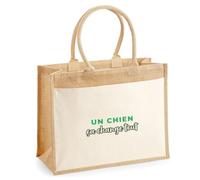 Otshirt Cabas Jute Un Chien Ca Change Tout - Jute Bag - Idée Cabas de Courses Cadeau Anniversaire Fête Original Famille Travail Départ Collègue Retraite Noël. - Vert - 2