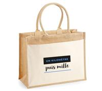 Otshirt Cabas Jute Un Kilometre Puis Mille - Jute Bag - Idée Cabas de Courses Cadeau Anniversaire Fête Original Famille Travail Départ Collègue Retraite Noël. - Noir&Bleu - 4
