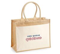 Otshirt Cabas Jute Une Queue Qui Remue - Jute Bag - Idée Cabas de Courses Cadeau Anniversaire Fête Original Famille Travail Départ Collègue Retraite Noël. - Bordeaux&Bleu - 2