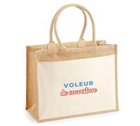 Otshirt Cabas Jute Voleur de Couverture - Jute Bag - Idée Cabas de Courses Cadeau Anniversaire Fête Original Famille Travail Départ Collègue Retraite Noël. - Bleu&Rouge - 2