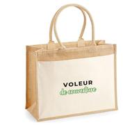 Otshirt Cabas Jute Voleur de Couverture - Jute Bag - Idée Cabas de Courses Cadeau Anniversaire Fête Original Famille Travail Départ Collègue Retraite Noël. - Noir&Vert - 2
