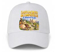 Otshirt Casquette Blanche Saint-Jacques de Compostelle, Le Chemin de la Foi | 5 Panneaux Polyester Recyclé 210 g/m² Taille Unique Réglable | Boucle Métal Œillets Brodés