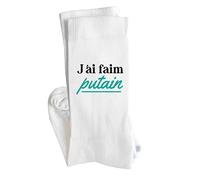 Otshirt Chaussettes J’ai faim putain | Socks | Taille 41-45 | Idée Chaussettes Personnalisées Cadeau Fête Original Famille Travail Départ Collègue Retraite Noël.