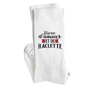 Otshirt Chaussettes Vivre d’amour et de raclette | Socks | Taille 41-45 | Idée Chaussettes Personnalisées Cadeau Fête Original Famille Travail Départ Collègue Retraite Noël.
