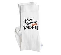 Otshirt Chaussettes Vivre d’amour et de vodka | Socks | Taille 41-45 | Idée Chaussettes Personnalisées Cadeau Fête Original Famille Travail Départ Collègue Retraite Noël.