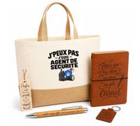 Otshirt Coffret Cadeau Agent de Sécurité J'peux pas | Sac Cabas Coton et Jute 18 L, Carnet, Stylo Bambou, Porte-Clés, Marque-Page | 5 Pièces | Idée Cadeau Vigile Noël Départ