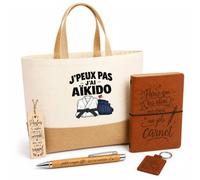Otshirt Coffret Cadeau Aikido J'peux pas | Sac Cabas Coton et Jute 18 L, Carnet, Stylo Bambou, Porte-Clés, Marque-Page | 5 Pièces | Idée Cadeau Noël Départ