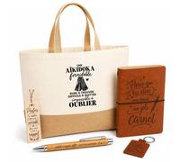 Otshirt Coffret Cadeau Aikido | Sac Cabas Coton et Jute 18 L, Carnet, Stylo Bambou, Porte-Clés, Marque-Page | 5 Pièces | Idée Cadeau Noël Départ