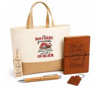 Otshirt Coffret Cadeau Bouchère Formidable | Sac Cabas Coton et Jute 18 L, Carnet, Stylo Bambou, Porte-Clés, Marque-Page | 5 Pièces | Idée Cadeau Boucherie Noël Départ
