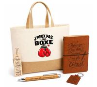Otshirt Coffret Cadeau Boxe J'peux pas | Sac Cabas Coton et Jute 18 L, Carnet, Stylo Bambou, Porte-Clés, Marque-Page | 5 Pièces | Idée Cadeau Boxeur Boxeuse Noël Départ