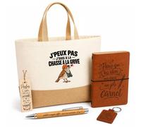Otshirt Coffret Cadeau Chasse à la Grive J'peux pas | Sac Cabas Coton et Jute 18 L, Carnet, Stylo Bambou, Porte-Clés, Marque-Page | 5 Pièces | Idée Cadeau Chasseur Chasseuse Noël Départ