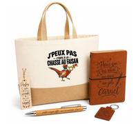 Otshirt Coffret Cadeau Chasse au Faisan J'peux pas | Sac Cabas Coton et Jute 18 L, Carnet, Stylo Bambou, Porte-Clés, Marque-Page | 5 Pièces | Idée Cadeau Chasseur Chasseuse Noël Départ