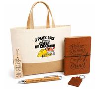 Otshirt Coffret Cadeau Chef de Chantier J'peux pas | Sac Cabas Coton et Jute 18 L, Carnet, Stylo Bambou, Porte-Clés, Marque-Page | 5 Pièces | Idée Cadeau Noël Départ