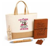 Otshirt Coffret Cadeau Couturière Formidable | Sac Cabas Coton et Jute 18 L, Carnet, Stylo Bambou, Porte-Clés, Marque-Page | 5 Pièces | Idée Cadeau Couture Noël Départ