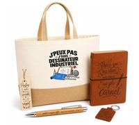 Otshirt Coffret Cadeau Dessinateur Industriel J'peux pas | Sac Cabas Coton et Jute 18 L, Carnet, Stylo Bambou, Porte-Clés, Marque-Page | 5 Pièces | Idée Cadeau Bureau D'Études Noël Départ