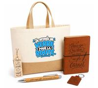 Otshirt Coffret Cadeau Je prends un verre pour la route. Expressions Françaises | modèle 2 | Sac Cabas Coton et Jute 18 L, Carnet, Stylo Bambou, Porte-Clés, Marque-Page | 5 Pièces