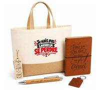 Otshirt Coffret Cadeau Je vais pas laisser ça se perdre Expressions Françaises | rouge | Sac Cabas Coton et Jute 18 L, Carnet, Stylo Bambou, Porte-Clés, Marque-Page | 5 Pièces