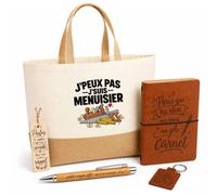 Otshirt Coffret Cadeau Menuisier J'peux pas | Sac Cabas Coton et Jute 18 L, Carnet, Stylo Bambou, Porte-Clés, Marque-Page | 5 Pièces | Idée Cadeau Artisan Noël Départ