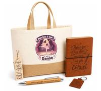 Otshirt Coffret Cadeau Mon truc à moi : C'est la Danse Mon truc à moi - Activité | ballerine | Sac Cabas Coton et Jute 18 L, Carnet, Stylo Bambou, Porte-Clés, Marque-Page | 5 Pièces