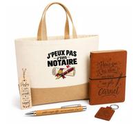 Otshirt Coffret Cadeau Notaire J'peux pas | Pour Elle | Sac Cabas Coton et Jute 18 L, Carnet, Stylo Bambou, Porte-Clés, Marque-Page | 5 Pièces | Idée Cadeau Étude Notariale Noël Départ