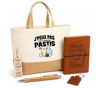 Otshirt Coffret Cadeau Pastis J'peux pas | Sac Cabas Coton et Jute 18 L, Carnet, Stylo Bambou, Porte-Clés, Marque-Page | 5 Pièces | Idée Cadeau Noël Départ