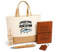 Otshirt Coffret Cadeau Pêche au Thon J'peux pas | Sac Cabas Coton et Jute 18 L, Carnet, Stylo Bambou, Porte-Clés, Marque-Page | 5 Pièces | Idée Cadeau Pêcheur Pêcheuse Noël Départ