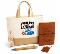 Otshirt Coffret Cadeau Sieste J'peux pas | Sac Cabas Coton et Jute 18 L, Carnet, Stylo Bambou, Porte-Clés, Marque-Page | 5 Pièces | Idée Cadeau Noël Départ